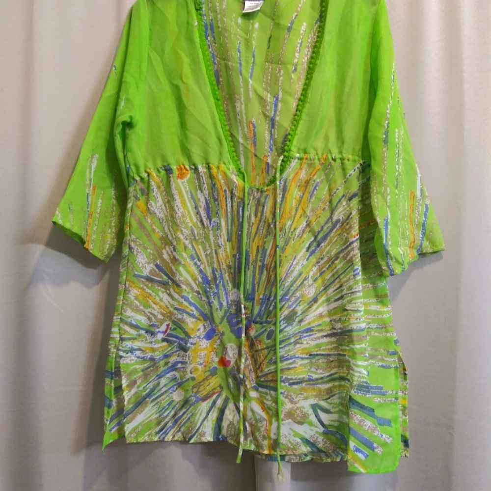 InGear sheer Bikini cover up. Lime Green. Front design. Size-One size fit most.